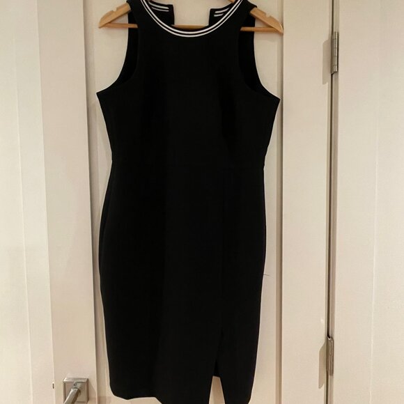 Banana Republic Black Dress Size 4 Petite White Stripe Neck Detail - Picture 2 of 16